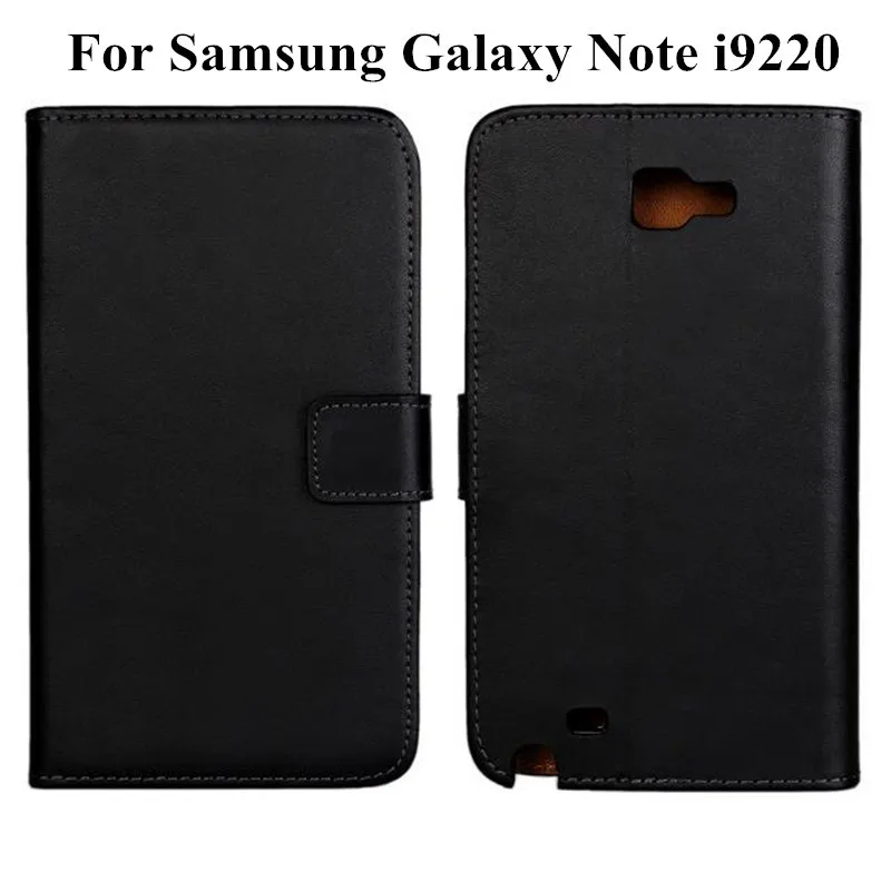 Для samsung Galaxy Note i9220 N7000/Grand Neo i9060 из натуральной кожи чехол кошелек Стиль Чехол-книжка с подставкой для телефона сумка чехол со слотами для карт - Цвет: Black i9220