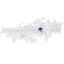 Wedding Garter Blue Rhinestone White Embroidery Floral Sexy Garters for Women/Female/Bride, Thigh Ring Bridal Leg Garter
