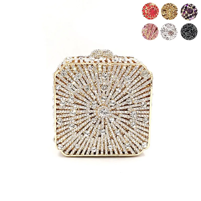 

New Elegant women evening party small box diamonds luxury clutches vintage pattern crystal purses Bridal wedding party purses
