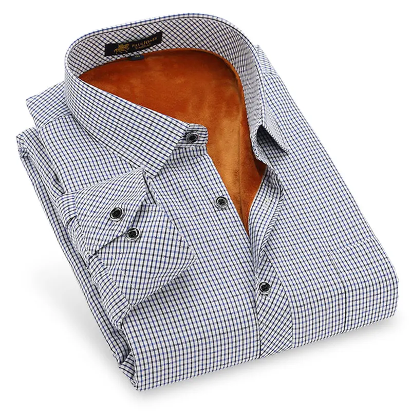 Winter Men Plaid Warm Dress Shirts Long Sleeve Formal Thick With Velvet Business Plus Size 4XL