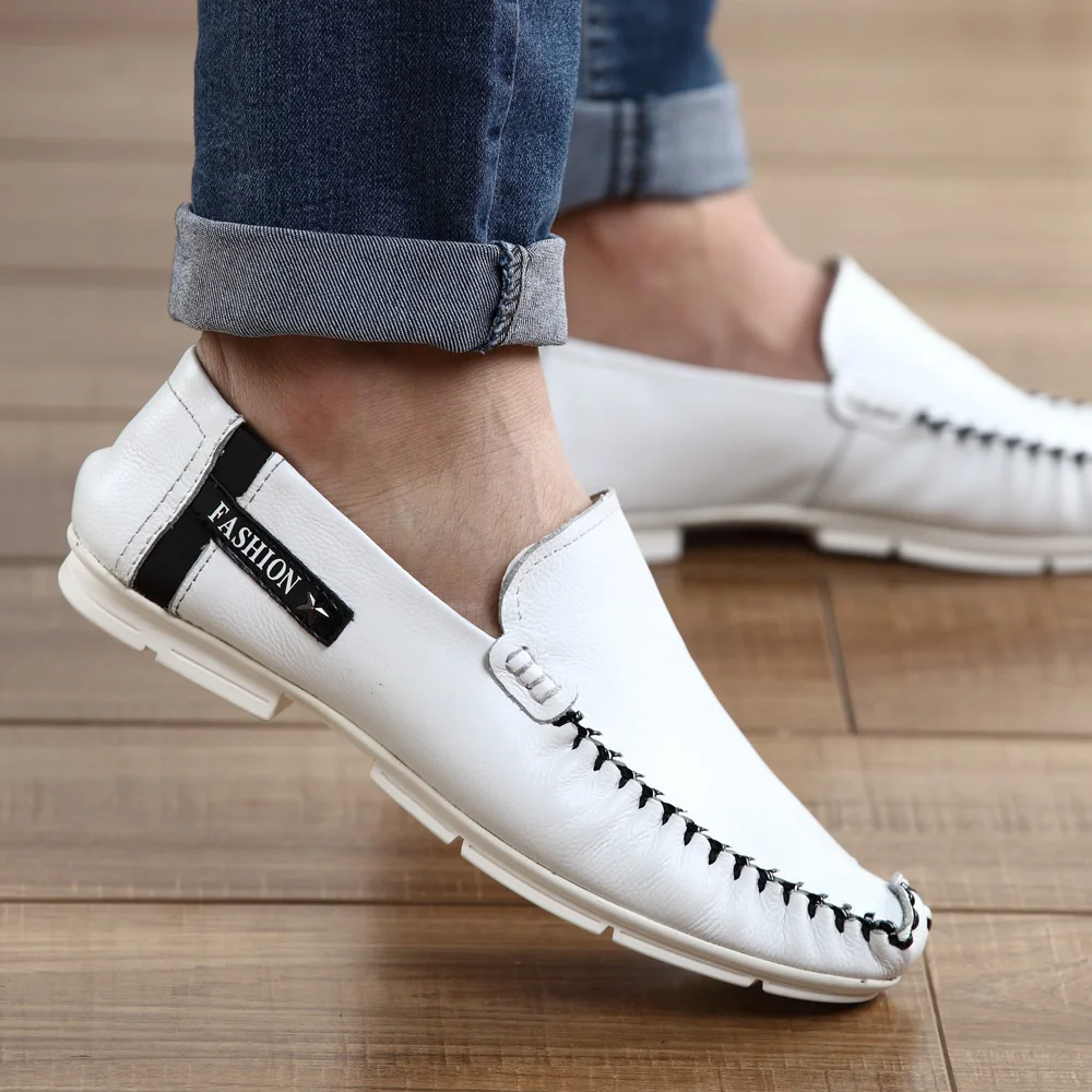 2015 Sale black genuine leather loafers mens fashion boat shoes fashion white male platform ...