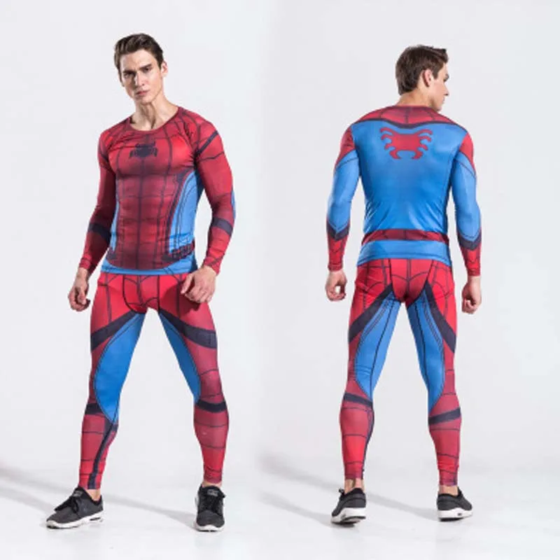 

Tracksuit men Outfits Man Leggings Spiderman Cosplay Suits Sports Suit Quick drying sweatsuit Fitness Training Male Sportswear