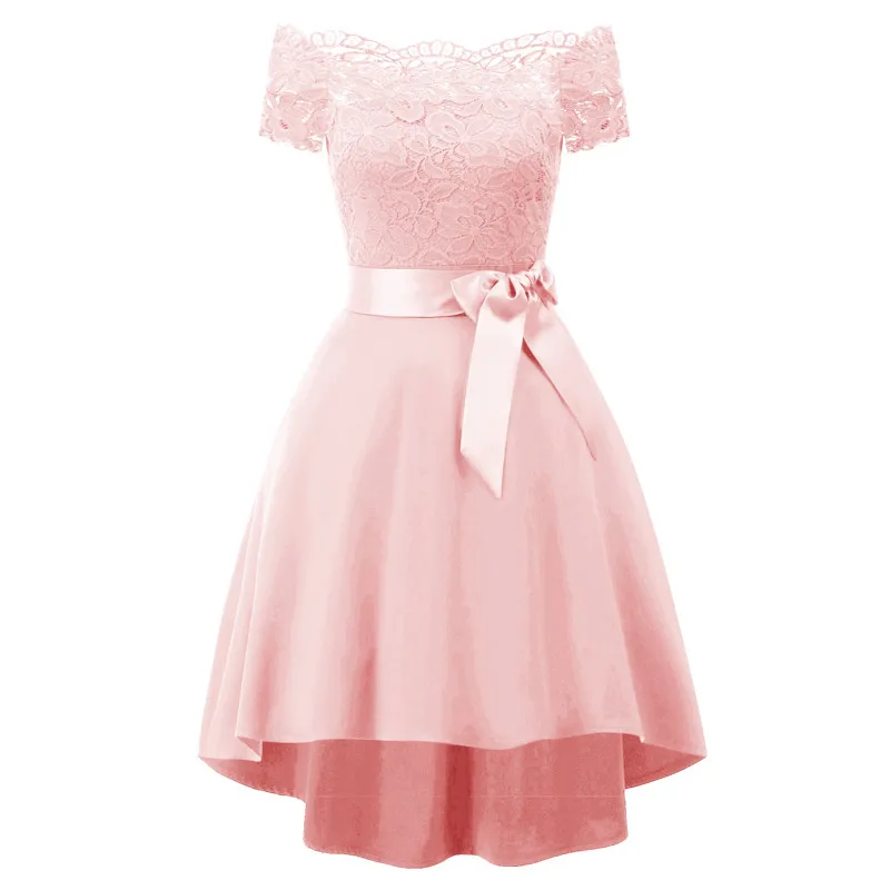 Robe de soiree элегантное короткое вечернее платье Новое Стильное торжественное платье с бантом вечерние платья Короткое вечернее платье с рукавами - Цвет: Розовый