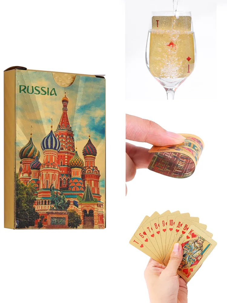 

Plastic Playing Cards Waterproof Gold Playing Cards Durable Pokermon Gift Russia Game Card PVC Poker Cards Game
