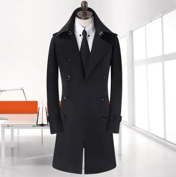 Men's clothing plus size spring and autumn long trench coats mens design new arrival black double breasted coat men outerwear