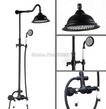 

Black Oil Rubbed Bronze Wall Mounted Luxury Bathroom Large Shower Head Rain Shower Faucet Set Dual Handles Mixer tap Wrs772