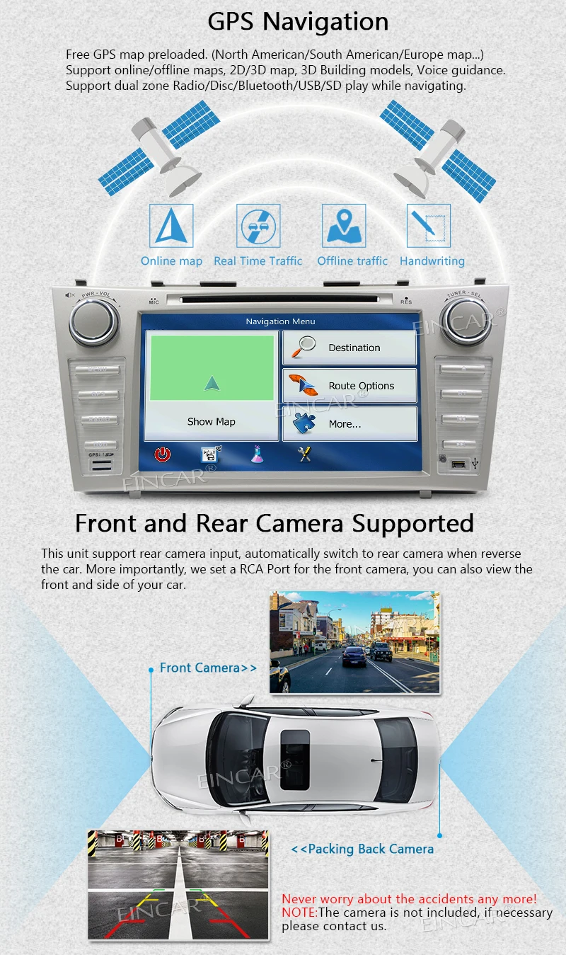 Clearance DVD Car Stereo Bluetooth and GPS Navigation for Toyota Camry 8 inch Touch Screen Head Unit 2 Din with Free SD Card Included Map 1
