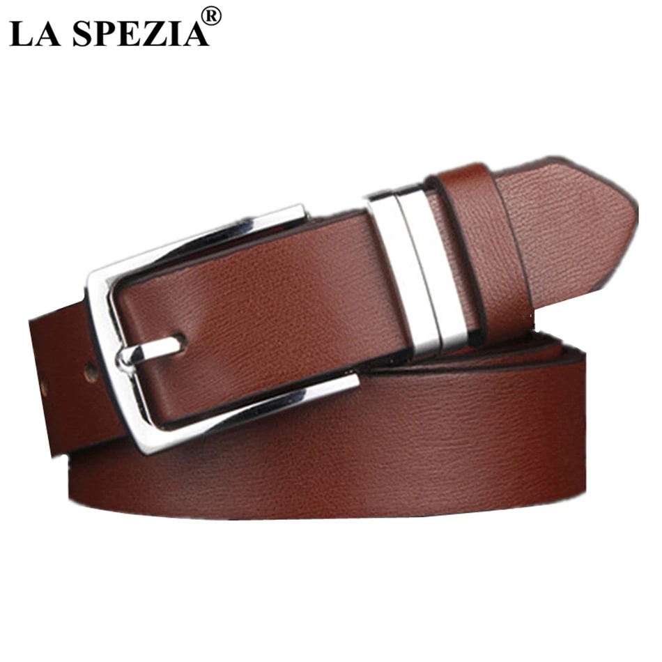 

LA SPEZIA Men Belts Casual Pin Buckle Belt Faux Leather Fashion High Quality Classic Solid Brown Square Buckle Alloy Male Belt
