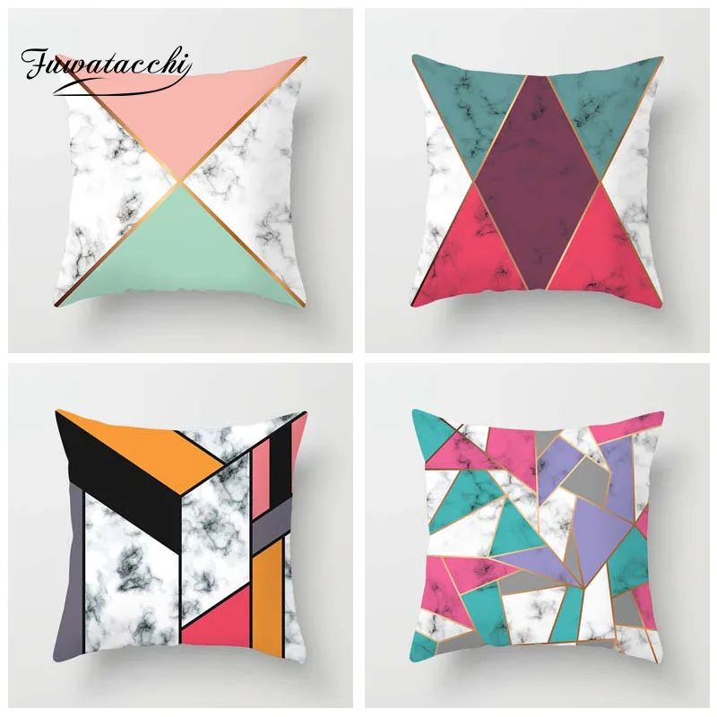 

Fuwatacchi Geometric Printed Cushion Cover Artificially Old Pillow Cover Gold Letter Leaf Decorative Pillowcase for Home Sofa