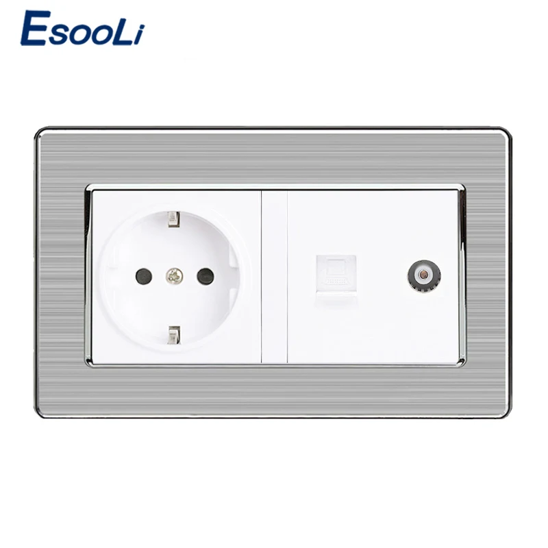 Esooli настенная розетка стандарта ЕС + гнездовой ТВ разъем с интернет компьютером