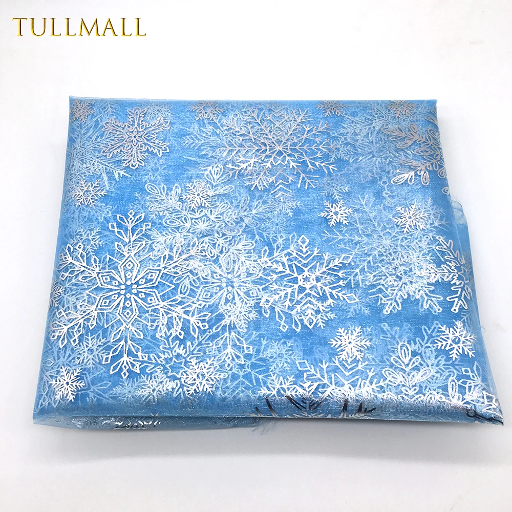 TULLMALL 150cmx100cm Frozen Decorate Tulle Fabric Cosplay Snowflake Cloth Fabric New Year Organza Printed Bronzing Fabric TULLMALL 150cmx100cm Frozen Decorate Tulle Fabric Cosplay Snowflake Cloth Fabric New Year Organza Printed Bronzing Fabric