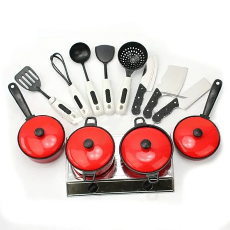 

Kid Play House Toy Kitchen Utensils Cooking Pots Pans Food Dishes Cookware 13PCS Set