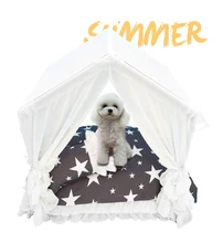 Summer Pet House Lace Dog Bed Beautiful Dog House Star Pattern Puppy House Breathable Cool Removable Washable Portable summer house
