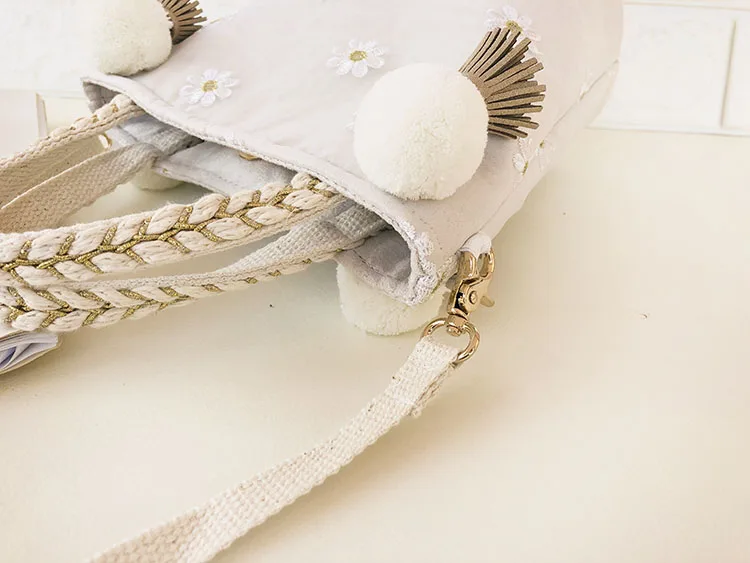 LilyHood Цветочная вышивка ручная сумка женская помпон ручка Tote Женская