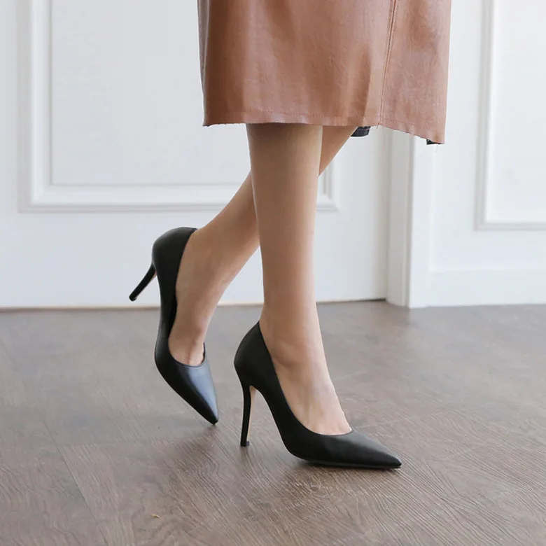 

Women Shoes Pumps 6cm & 8cmThin High Heels Genuine Leather Pointed Toe Shallow Slip-On Sexy Lady Office Work Shoes Female Shoes