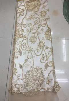 

5y/lot New French Gold Sparkle glitter Nigerian net lace High quality African tulle mesh lace fabric for L2329 wedding dress