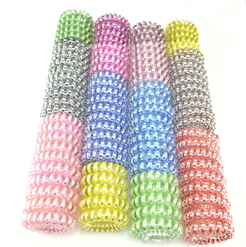 

Women Girls Hair Bands Rubber Telephone Wire Hair Ties Plastic Rope Hair Accessories Mix Color Wholesale Lots 100Pcs