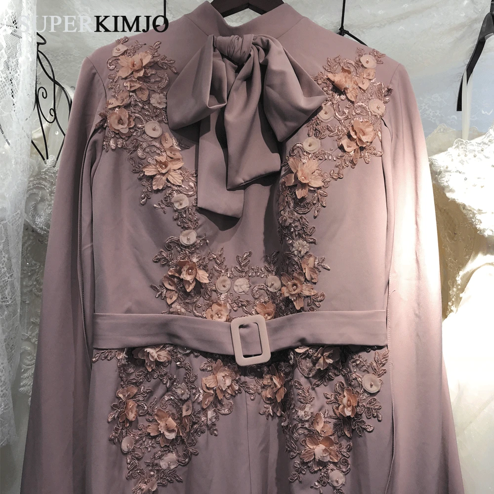 SuperKimJo пыльно-розовый комбинезон для женщин Кружевная аппликация 3D цветы брюки для вечеринки с накидкой Дубай Abiye Elbise