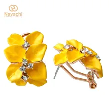 Navachi желтая эмаль цветок листья GP горный хрусталь кристалл серьги с застежкой SMT2862