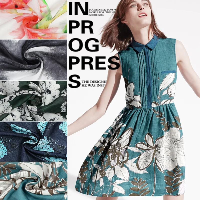 110135cm Wide 80 Silk & 20 Linen Print Fabric For Summer Dress