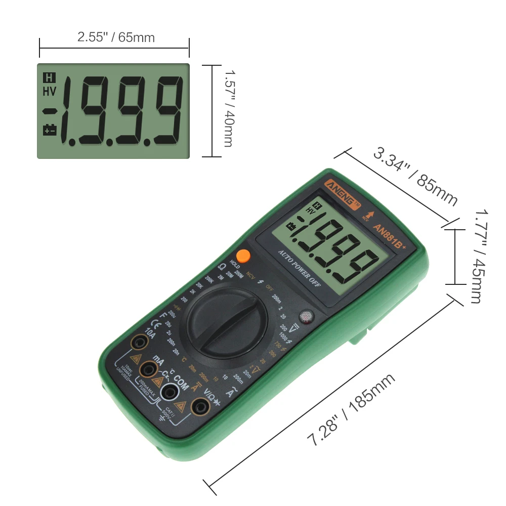 AN881B+ true rms Цифровой мультиметр тестер-транзистор тестеры ручной Высокоточный цифровой мультиметр тестер ac dc мультиметр