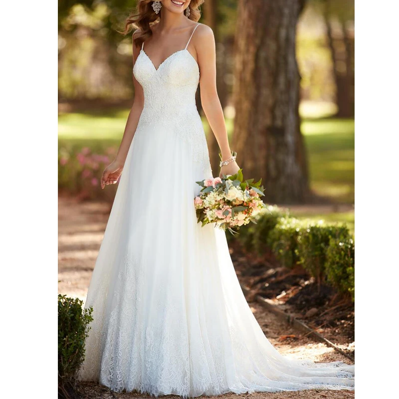 

LORIE LIMITED EDITION 2019 Wedding Dresses White/ivory Beach Wedding Dress Appliqued with Lace Princess Wedding Gowns