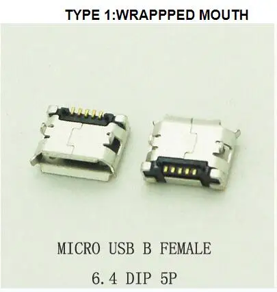 1000 шт. 6,4 мм Micro USB 5pin DIP гнездовой разъем для мобильного телефона Mini USB jack PCB сварочная розетка обернутая/плоский рот - Цвет: WRAPPED MOUTH