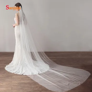 

Fashionable Long Veil with 2 Combs Pure Tulle White Church Wedding Veils 3 Meters Wedding Accessories gelin aksesuar V73