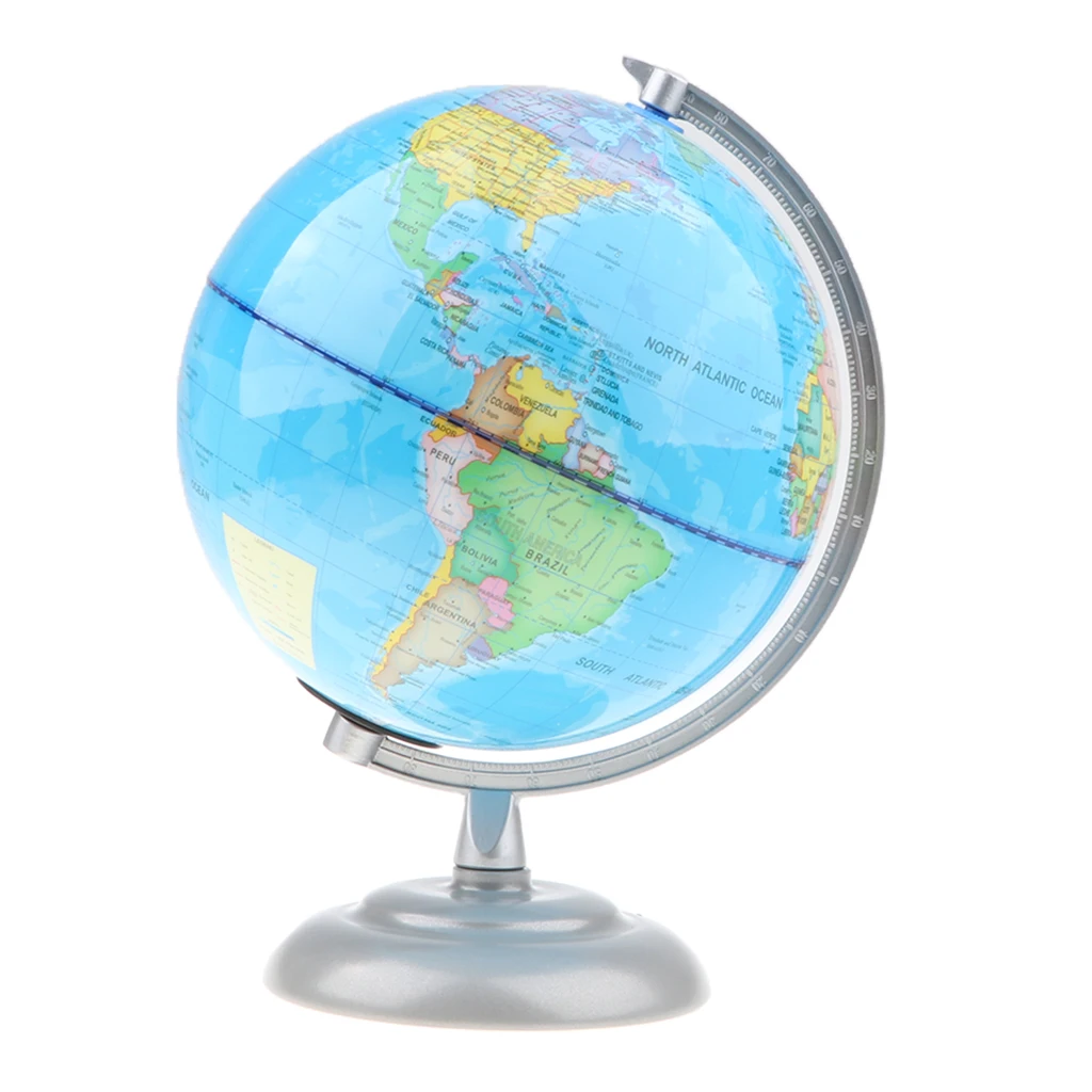 20cm Metal Base ABS Geographical World Map Globe Desktop Ornament with Light Great gift for children or adults 