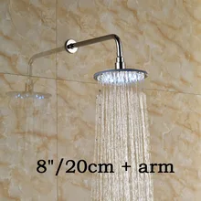 Polished Chrome Wall Mount 8 Rainfall Shower Head with LED Light Brass 30cm Shower Arm