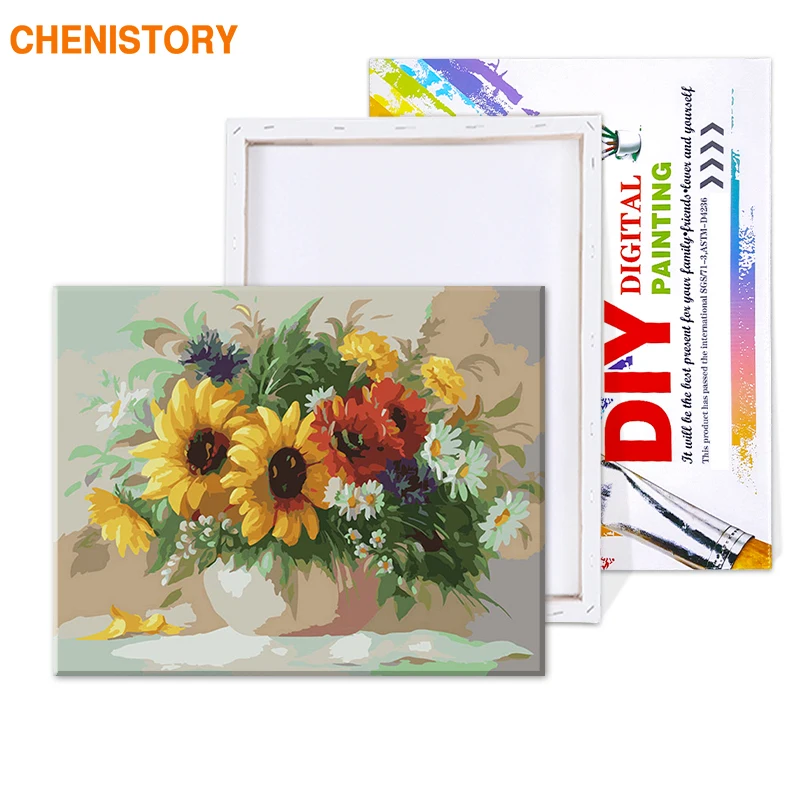 

CHENISTORY Modern Sunflower Picture Paint Home Decor DIY Painting By Numbers Kits Coloring Wall Art Picture For Bedroom Artwork