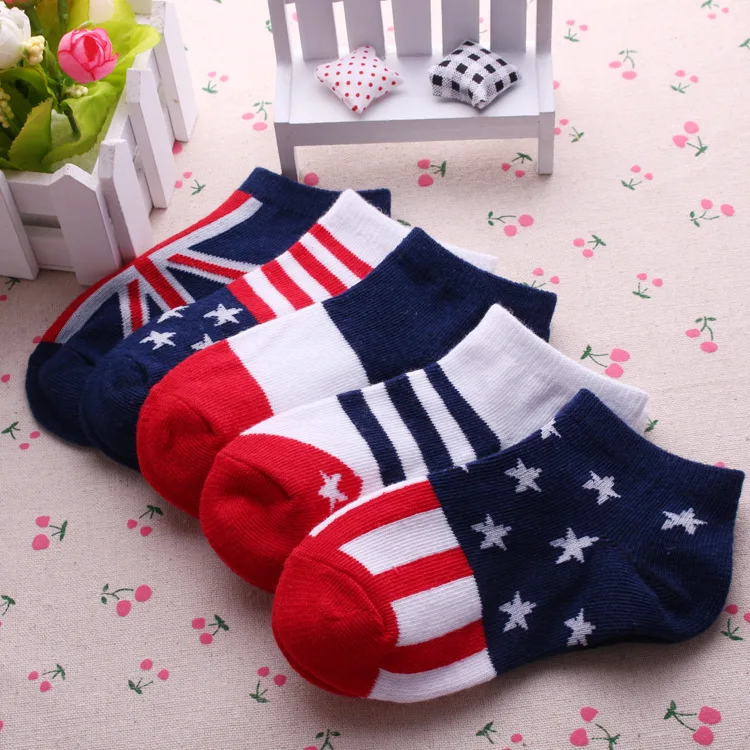 5 pairs / lot spring new Flag pattern cotton children socks 3-11 years children socks kids boys / girls boat