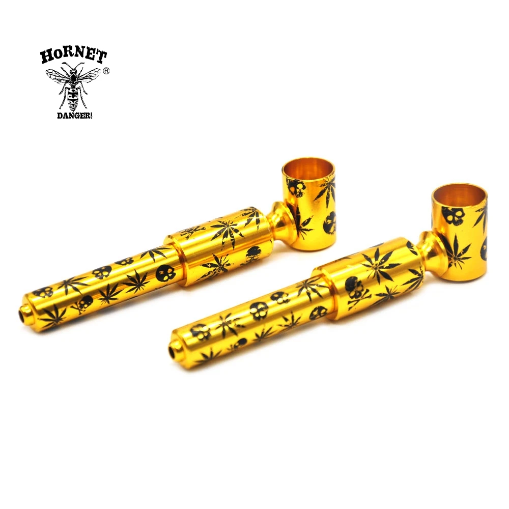 Buy 3 Parts Gold Leaf Skull Metal Pipe Smoking Pipes