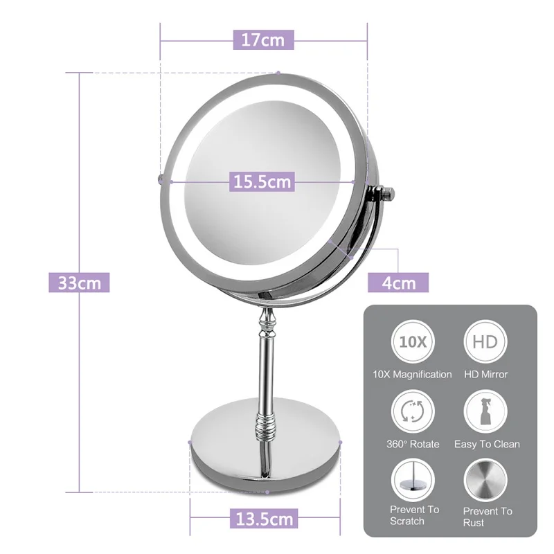Профессиональный светодиодный сенсорный экран зеркало для макияжа складное зеркало с 16/22 светодиодный фонарь Регулируемый на 180 градусов настольный столик для макияжа зеркало - Цвет: 10 x Round