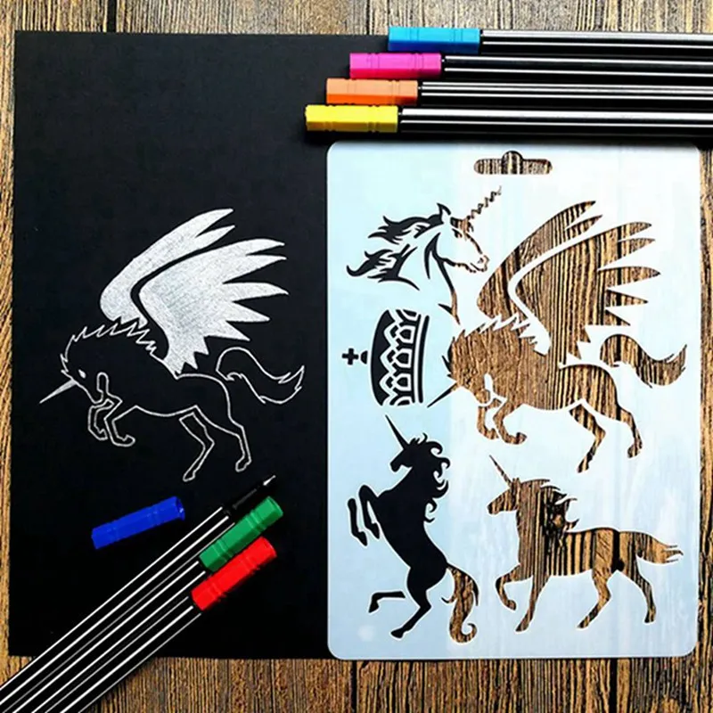 

1 Pc DIY Unicorn Painting Template Decoration Journal Stencil Set Art Diy Ablum Diary Scrapbooking Stamp Crafts Stationery