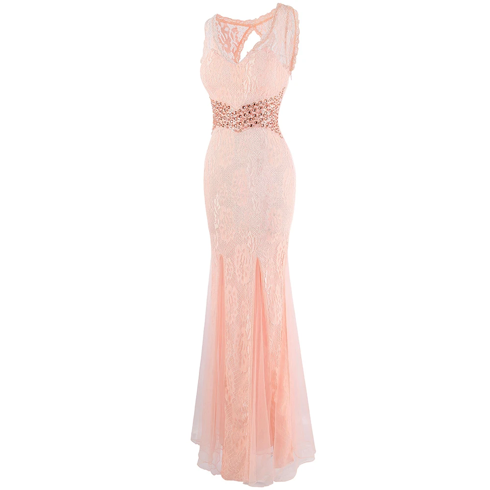 Angel-Fashion женские кружевные вечерние платья с v-образным вырезом, платье Русалка Вечерние платья светло-розового цвета 298 464
