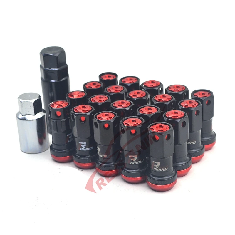 44mm M12x1.5 M12x1.25 Red Cap Close End Anti-Theft Security Steel Car Racing Wheel Nuts Wheel Rim Locking Lock Lug Nuts