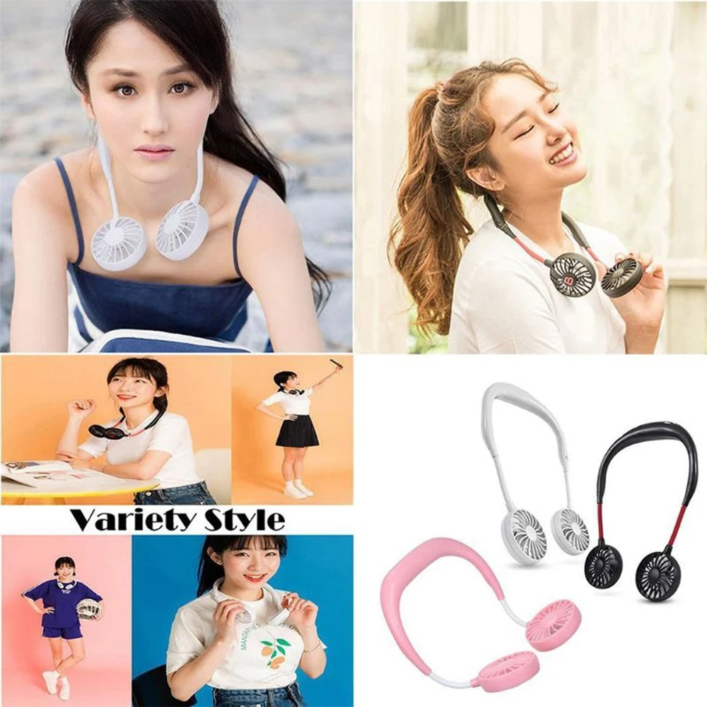 

Hands-free Neck Band Fan Hands-Free Hanging USB Rechargeable Dual Fan Mini Air Cooler Summer Portable