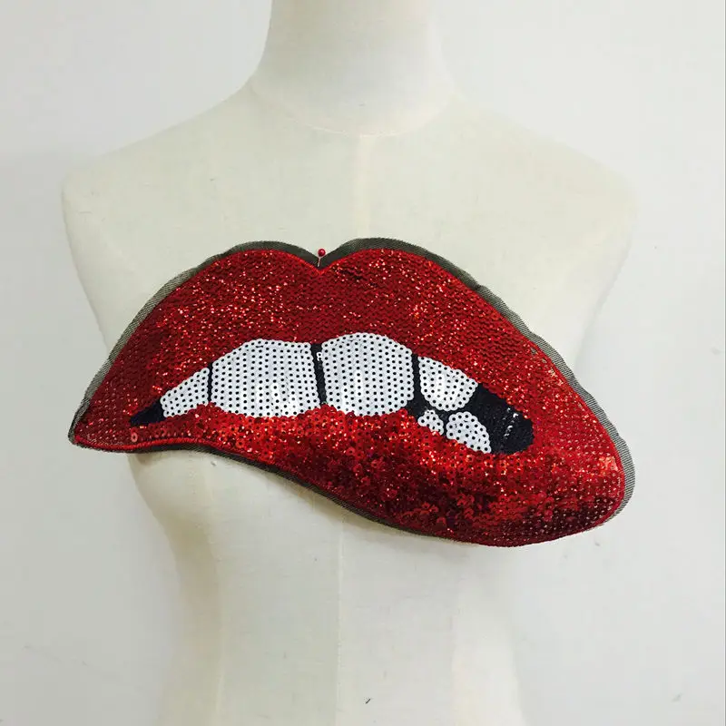 Buy 12*26cm Red Sequins Lips Patches Garment