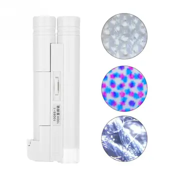 

100X Zoom Microscope Double Tube Jewelry Magnifier Pocket Magnifying Glass with LED Light for Nail Art Tool a