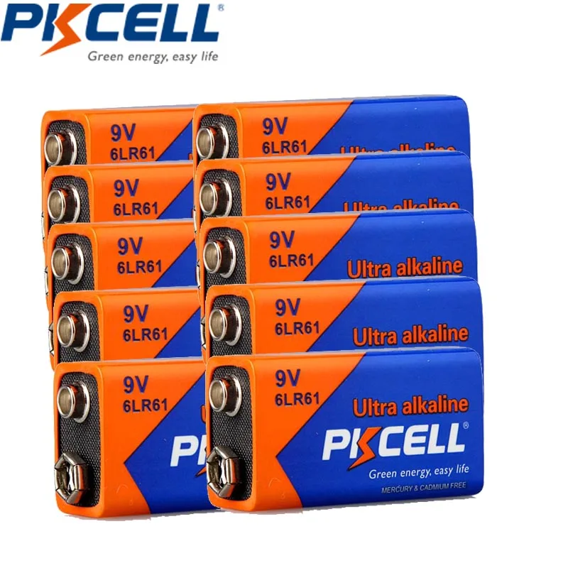 Disposable Battery 10Pcs PKCELL 9v thermometer battery 6LR61 E22 MN1604 522 Super Alkaline Battery Dry Primary Batteries Superior 6F22 alkaline battery