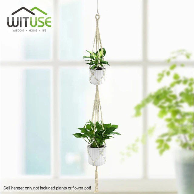 Wituse Double Layer Handmade Tel Cotton Plant Hanger Macrame Rope Wituse Double Layer Handmade Tel Cotton Plant Hanger Macrame Rope Hanging Basket Balcony Flower