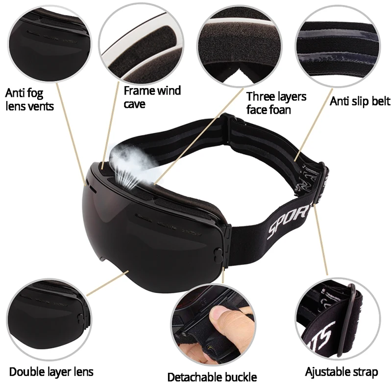 XQHD gafas de esquí UV400 Anti-niebla doble capas de esquí máscara gafas de las mujeres de los hombres Snowboard Motocross gafas máscaras de esquí o gafas