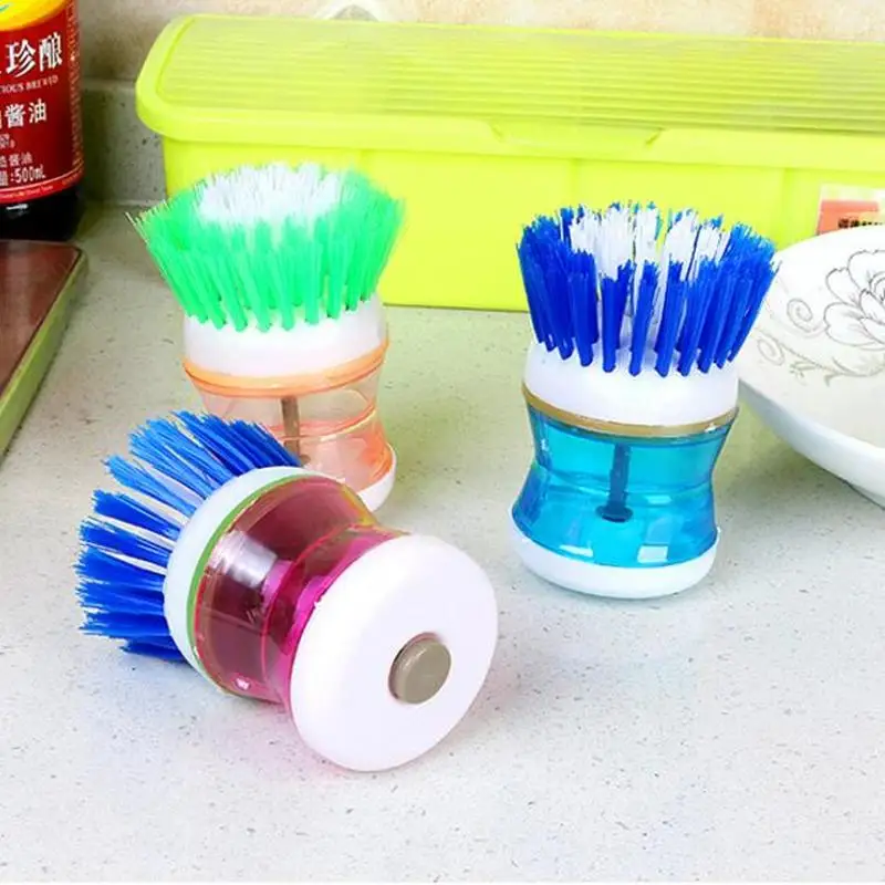 

Home Kitchen Washing Utensils Pot Dish Brush With Washing Up Liquid Soap Dispenser Newest Free Shipping