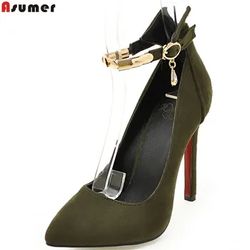 

Asumer plus size 33-47 pointed toe ladies pumps shallow elegant prom shoes super high buckle thin heel fashion high heels shoes