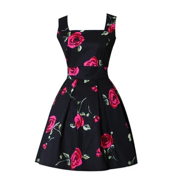 

Spring/Summer New Rose Print Vintage 50s60s Hepburn Style Literary Temperament Fashion Casual Party Dress