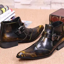 CH. KWOK/мужские ботильоны из натуральной бронзовой кожи; осенние военные ботинки с острым носком; Свадебная обувь; ковбойские ботинки; рабочие ботинки
