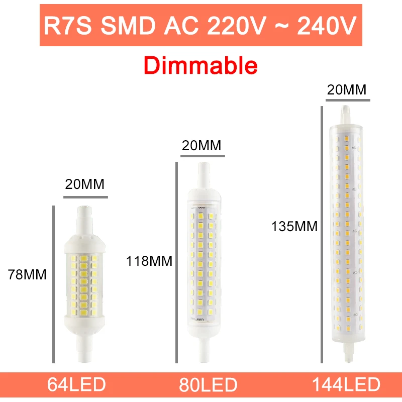 R7S светодиодный лампочка COB стеклянная трубка 78 мм 6 Вт 118 мм 15 Вт лампа с регулируемой яркостью заменить галогенную лампу 80 Вт J118 лампарда диод Точечный светильник AC110V 220 В