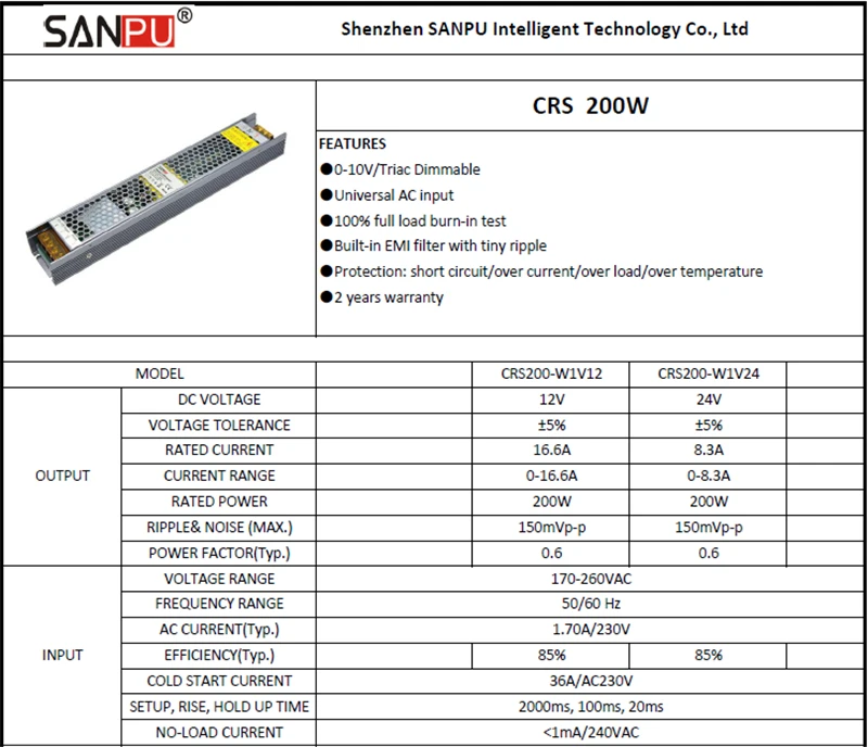SANPU регулируемый светодиодный трансформатор 24 V 8A 200 W Triac& 0-10 V Dimming 2в1 источник питания 24VDC 220 V 230 V AC/DC 24 вольт трансформатор освещения