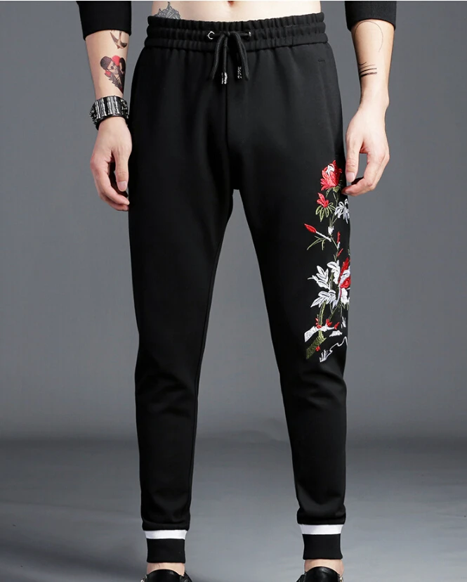 Sweatpants Embroidery flower 100% cotton  Building trousers men fashion design S952